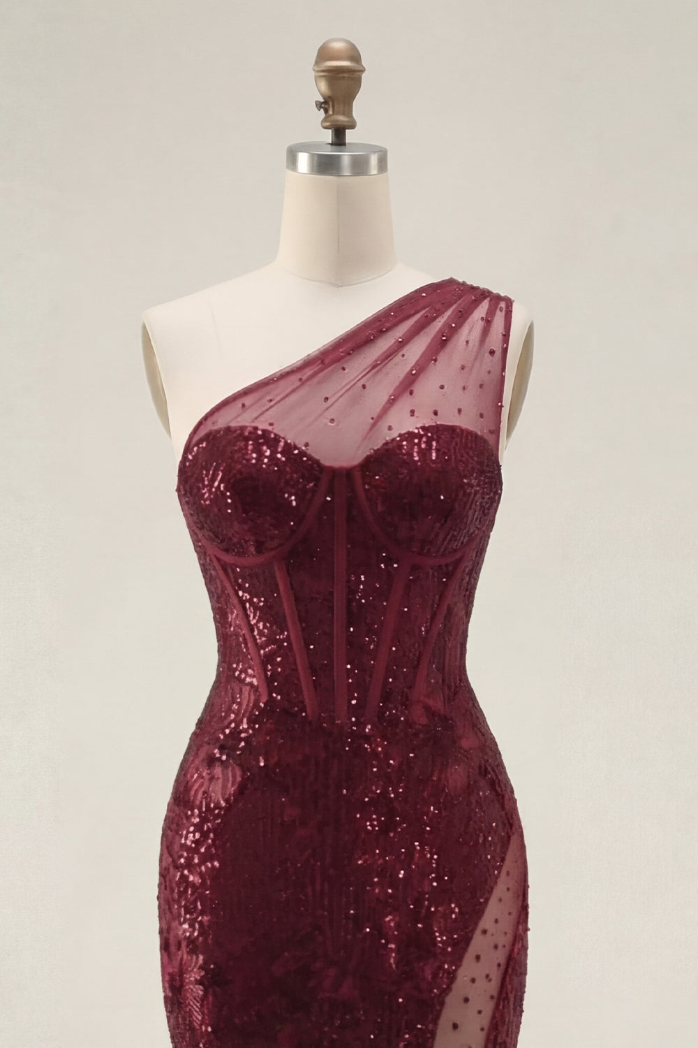 ZAPAKA Women Sparkly Mermaid Prom Dress with Slit Burgundy Sequins One