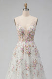 White A Line Sequin Long Wedding Dress with 3D Flowers