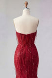 Sparkly Burgundy Mermaid Long Beaded Prom Dress with Slit