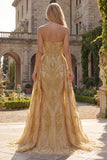 Sparkly Gold Strapless Mermaid Prom Dress with Side Drape