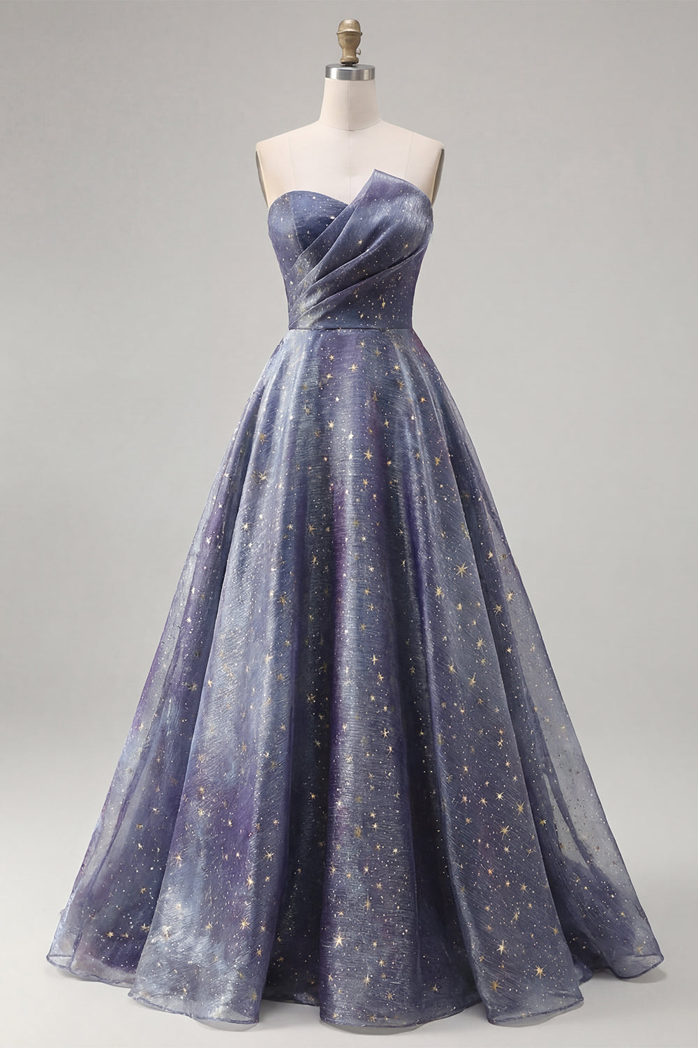 Strapless A Line Starry Ruched Long Prom Dress