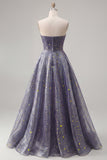 Strapless A Line Starry Ruched Long Prom Dress