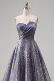 Strapless A Line Starry Ruched Long Prom Dress