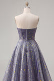 Strapless A Line Starry Ruched Long Prom Dress