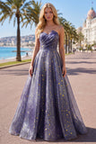 Strapless A Line Starry Ruched Long Prom Dress
