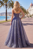 Strapless A Line Starry Ruched Long Prom Dress