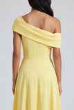 Yellow A-Line One Shoulder Maxi Dress with Slit