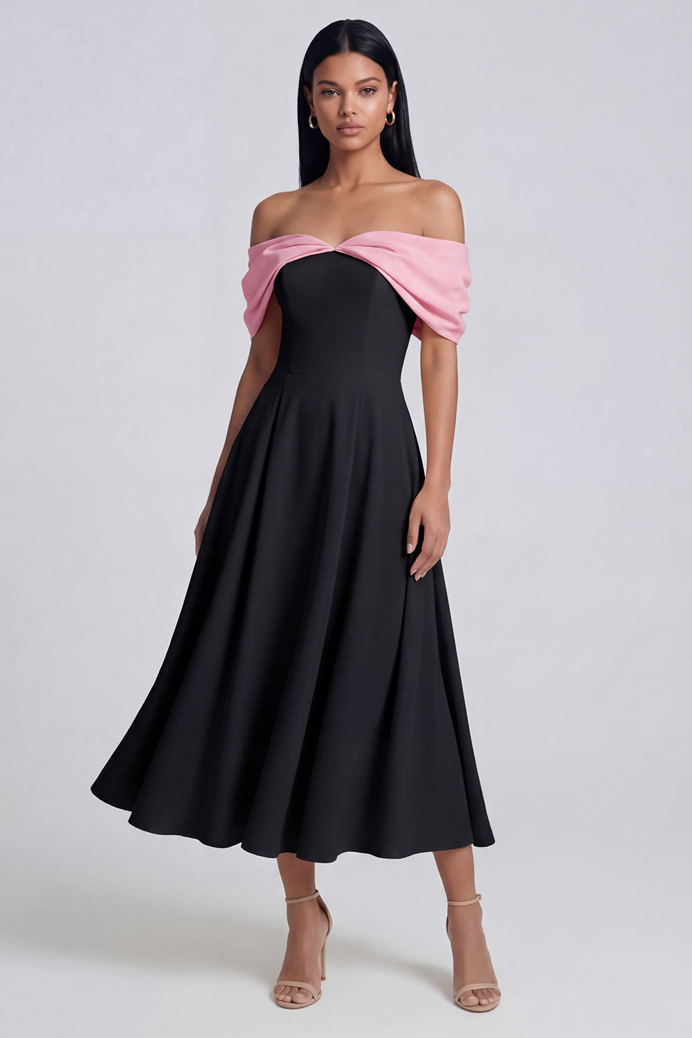 ZAPAKA Women Black A-Line Wedding Guest Dress Off the Shoulder Ruched