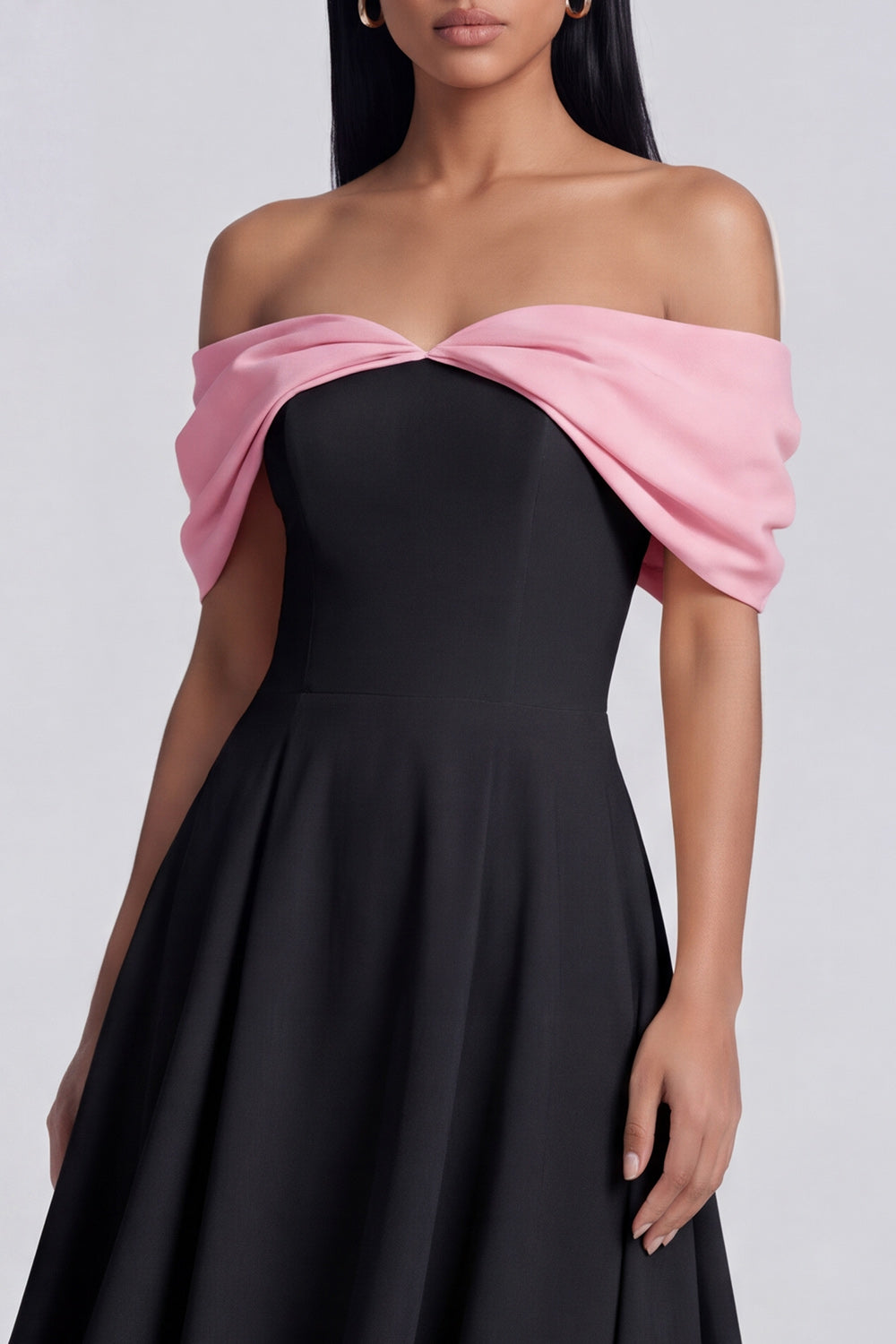 ZAPAKA Women Black A-Line Wedding Guest Dress Off the Shoulder Ruched