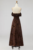 Strapless Yellow Floral Embroidery A Line Maxi Dress with Ruffles