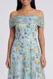 Blue Floral Off The Shoulder A Line Maxi Dress