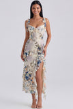 Ivory Floral Corset Sheath Midi Dress with Slit