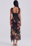 Ivory Floral Corset Sheath Midi Dress with Slit