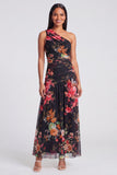 Ivory One Shoulder A Line Maxi Floral Dress