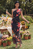 Ivory One Shoulder A Line Maxi Floral Dress