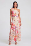 Ivory One Shoulder A Line Maxi Floral Dress