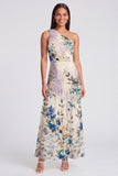 Ivory One Shoulder A Line Maxi Floral Dress