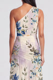 Ivory One Shoulder A Line Maxi Floral Dress