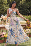 Ivory One Shoulder A Line Maxi Floral Dress