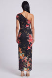 Ivory Floral One Shoulder Sheath Maxi Dress