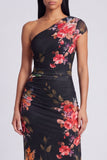 Ivory Floral One Shoulder Sheath Maxi Dress