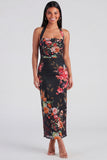 Halter Champagne Halter Sheath Maxi Floral Dress
