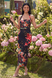 Halter Champagne Halter Sheath Maxi Floral Dress