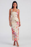 Halter Champagne Halter Sheath Maxi Floral Dress