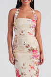 Halter Champagne Halter Sheath Maxi Floral Dress