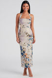 Halter Champagne Halter Sheath Maxi Floral Dress