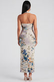 Halter Champagne Halter Sheath Maxi Floral Dress