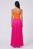 Orange and Fuchsia A-Line Pleated Maxi Dress