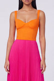 Orange and Fuchsia A-Line Pleated Maxi Dress