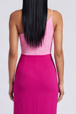 Pink and Fuchsia One Shoulder Velvet Bodycon Maxi Dress with Slit