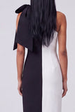 Black and White One Shoulder Bodycon Maxi Dress with Bow