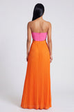 A-Line Pink and Orange Sweetheart Pleated Maxi Dress