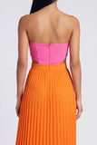 A-Line Pink and Orange Sweetheart Pleated Maxi Dress