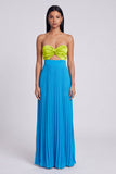 Sweetheart A-Line Green and Blue Pleated Maxi Dress with Bow