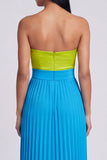 Sweetheart A-Line Green and Blue Pleated Maxi Dress with Bow