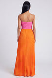 A-Line Pink and Orange Sweetheart Pleated Maxi Dress with Bow