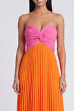 A-Line Pink and Orange Sweetheart Pleated Maxi Dress with Bow