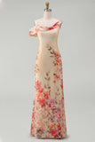 Black Tulle Asymmetrical Sheath Printed Maxi Floral Dress