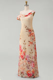 Black Tulle Asymmetrical Sheath Printed Maxi Floral Dress