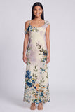 Black Tulle Asymmetrical Sheath Printed Maxi Floral Dress