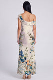 Black Tulle Asymmetrical Sheath Printed Maxi Floral Dress