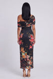 Black Tulle One Shoulder Bodycon Printed Floral Maxi Dress