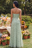 Strapless Cut Out Dusty Sage Floral Maxi Dress with Slit