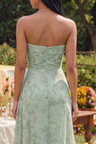 Strapless Cut Out Dusty Sage Floral Maxi Dress with Slit