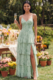 Dusty Sage Floral A Line Tiered Maxi Dress