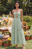 Strapless Cut Out Dusty Sage A Line Maxi Floral Dress
